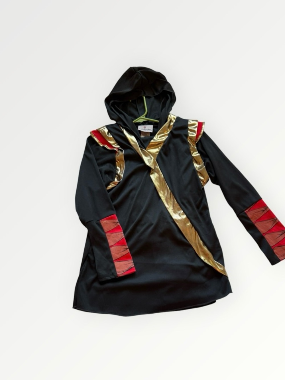 Kids Black Hooded Ninja Costume with Gold and Red Accents